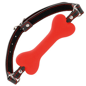 Darkness Bone Gag Silicone Red, červený roubík ve tvaru psí kosti 14,8 x 2,5 cm