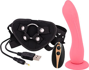 Připínací vibrátor s postrojem Vibrating Dildo Strap-on Pink 7" (18 cm)