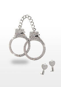 TABOOM Bondage In Luxury Diamond Wrist Cuffs (Silver), kovová pouta s kamínky