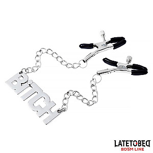 LATETOBED BDSM LINE Nipple clamps with Chain BITCH, nastavitelné svorky na bradavky