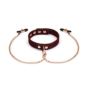 Liebe Seele Metallic Shade Burgundy Vegan Collar with Nipple Clamps, veganský obojek se svorkami