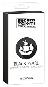 Tečkované černé kondomy 12 kusů Secura Black Pearl 52 mm