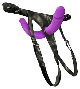 Sweet Smile Super Soft Double Strap-On (Purple), připínací penis pro ni