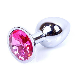 Boss Series Jewellery Silver Plug PINK - stříbrný anální kolík s drahokamem 7 x 2,7 cm