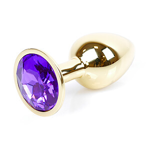 Boss Series Jewellery Gold Plug PURPLE - zlatý anální kolík s drahokamem 7 x 2,7 cm