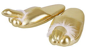 Zlaté žertovné papuče s penisem Penis Slippers Gold